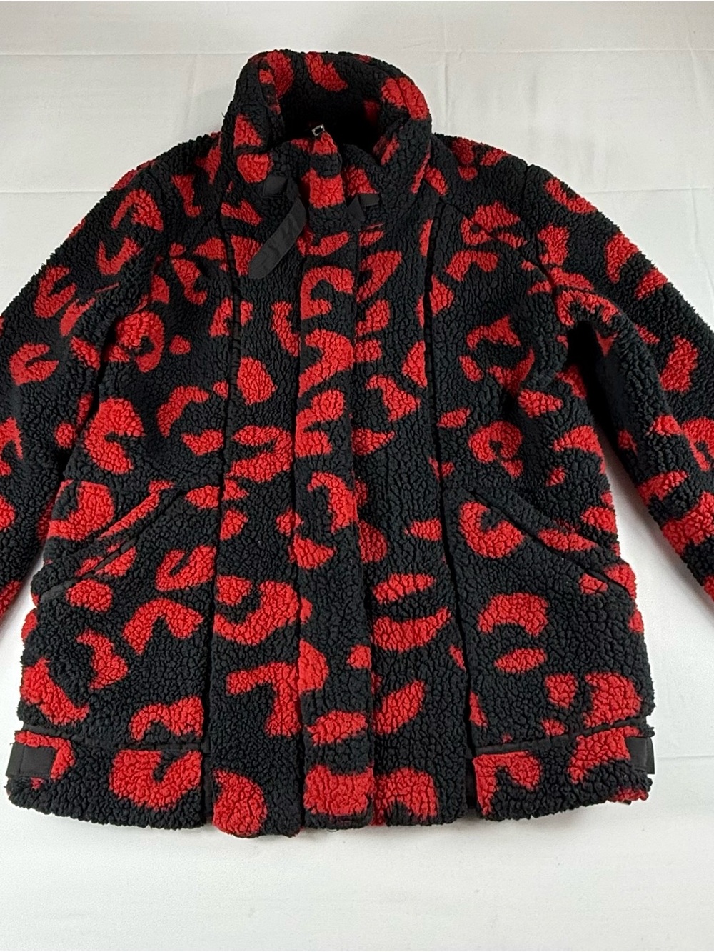 DKNY Black Sherpa Jacket with Red Accent